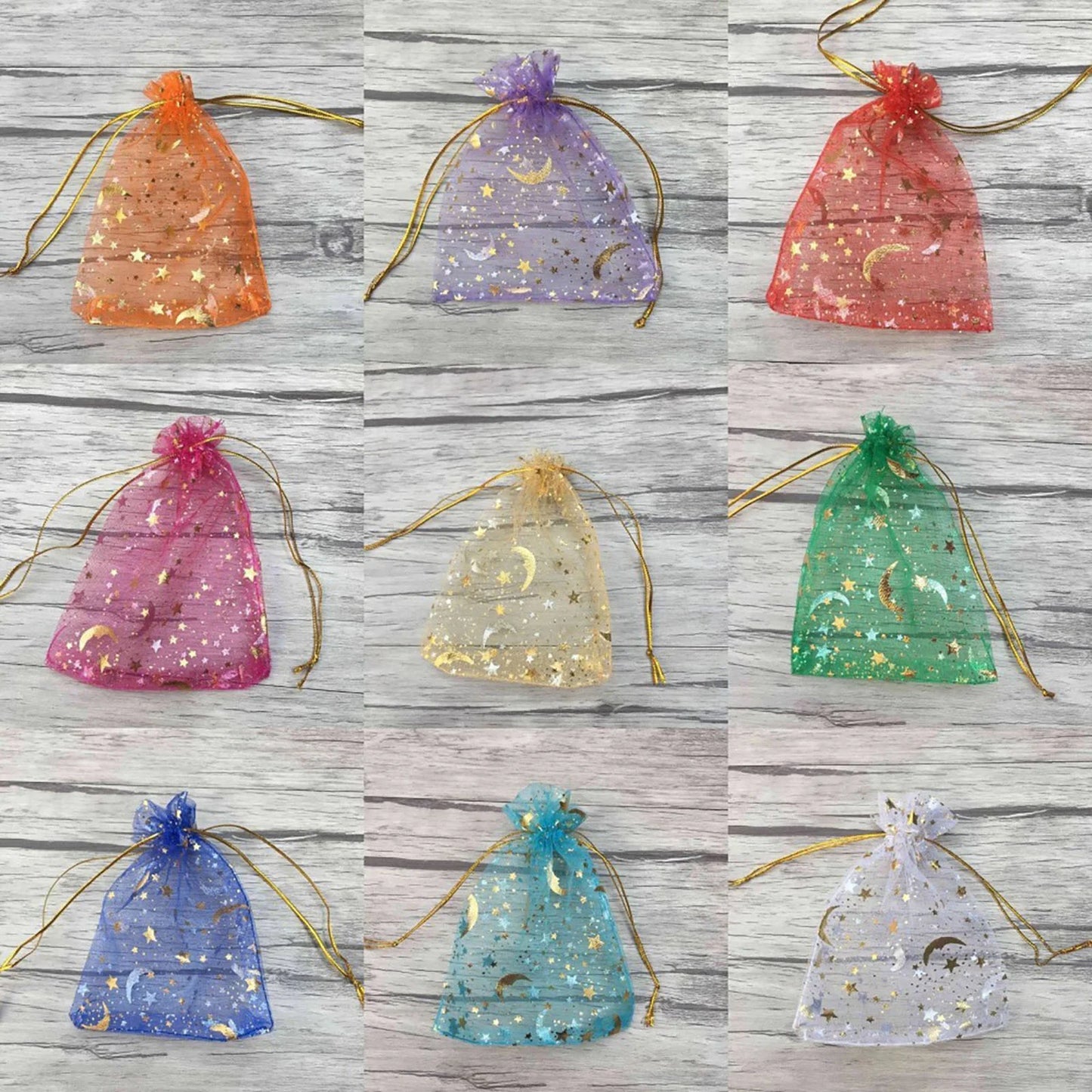 50PCS Moon Stars Drawstring Organza Bags