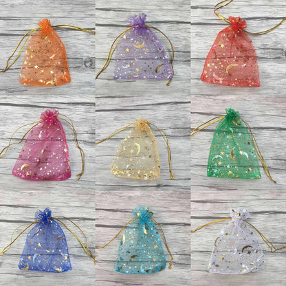 50PCS Moon Stars Drawstring Organza Bags