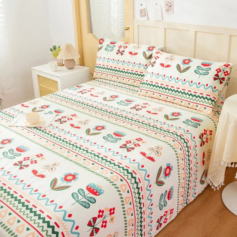 Flower Bed Sheet Set 3Pcs Cotton Thickened