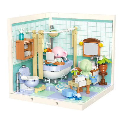 Super town store puzzle building block assembly toy model DIY cottage house model playing house girl