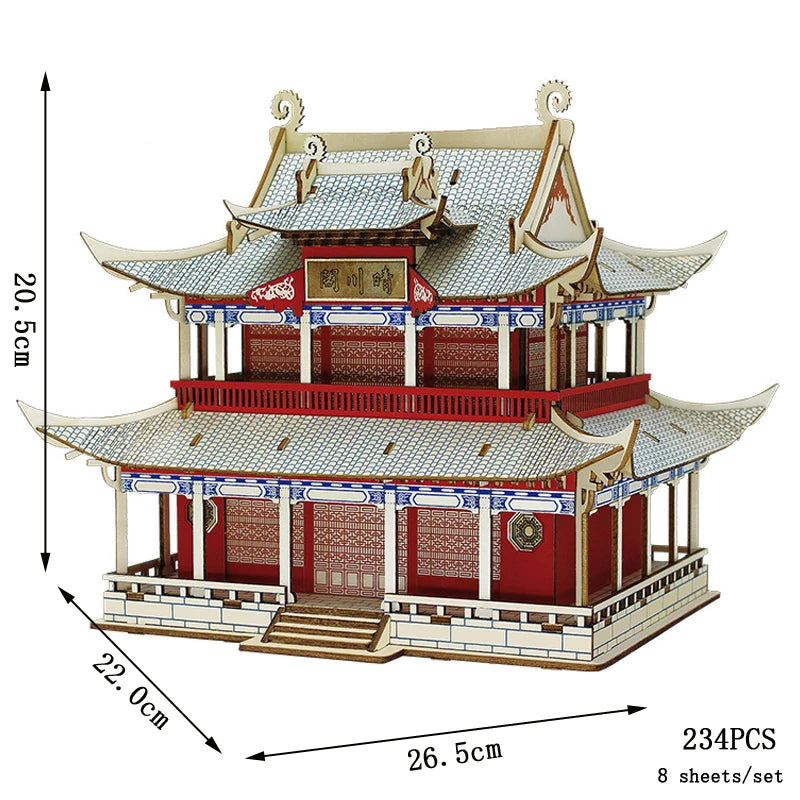 3D Wooden Tower Puzzles Chinese Architecture Pagoda Temple Pavilion DIY Building Model Wood Jigsaw Toys For Children Kids Gift