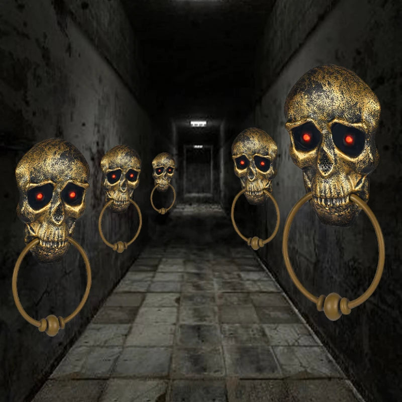 Halloween Horror Doorbell Ghost Skull Trick Toy Ghost House Party Supplies Luminous Skull Head Knocker Skeleton Head Door Bell