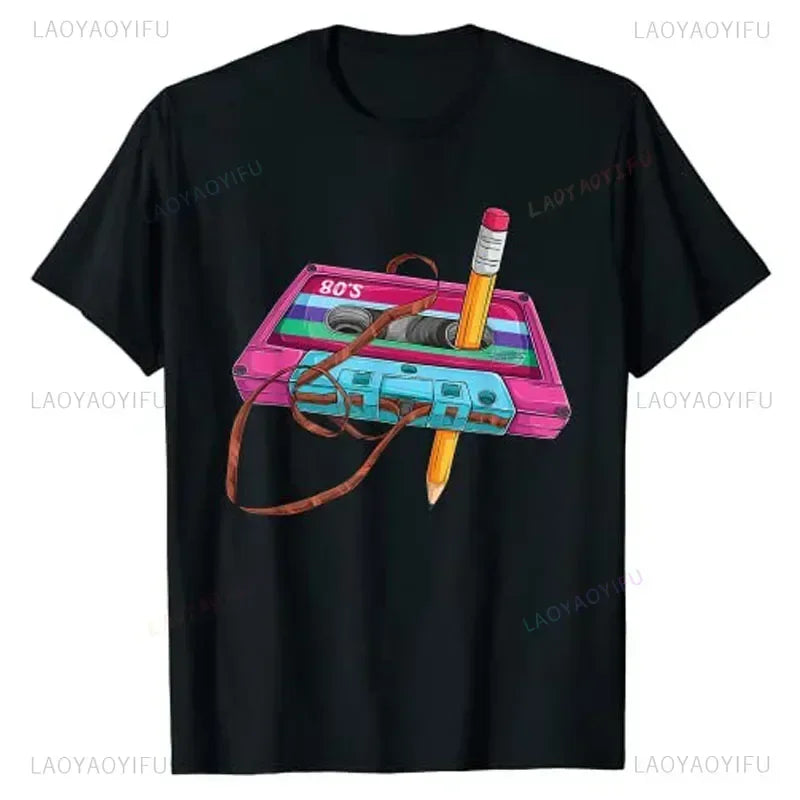 Vintage Cassette Tape Pencil Printed T-Shirt