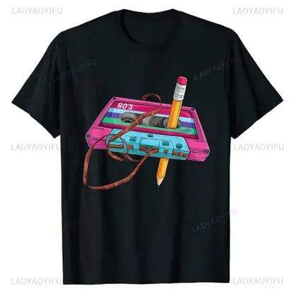 Vintage Cassette Tape Pencil Printed T-Shirt