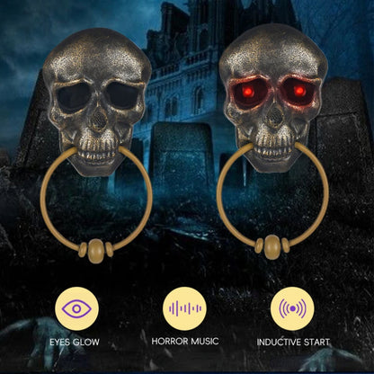 Halloween Horror Doorbell Ghost Skull Trick Toy Ghost House Party Supplies Luminous Skull Head Knocker Skeleton Head Door Bell