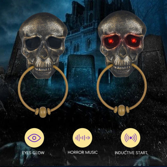Halloween Horror Doorbell Ghost Skull Trick Toy Ghost House Party Supplies Luminous Skull Head Knocker Skeleton Head Door Bell