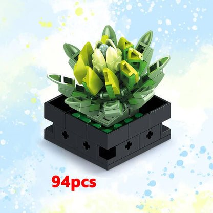 Potted Building Blocks Simulate Succulent Flower Bouquets, Creative Puzzle Block Toys, Eternal Flowers, Home Decoration Kid Gift