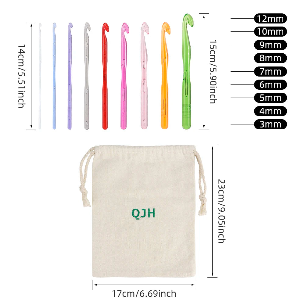 9 Sizes Crochet Hooks Kit with 1 Storage Bag, Ergonomic Crochet Hooks with Case for Arthritic Hands, Extra Long Crochet Needles