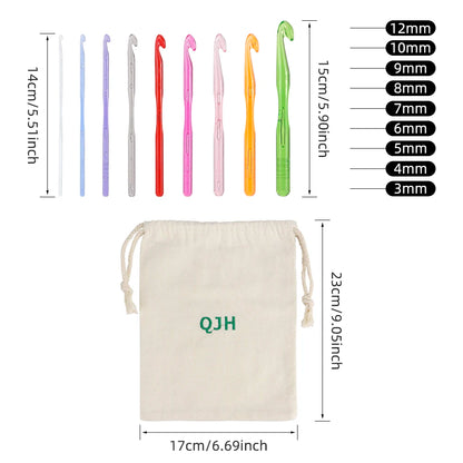 9 Sizes Crochet Hooks Kit with 1 Storage Bag, Ergonomic Crochet Hooks with Case for Arthritic Hands, Extra Long Crochet Needles