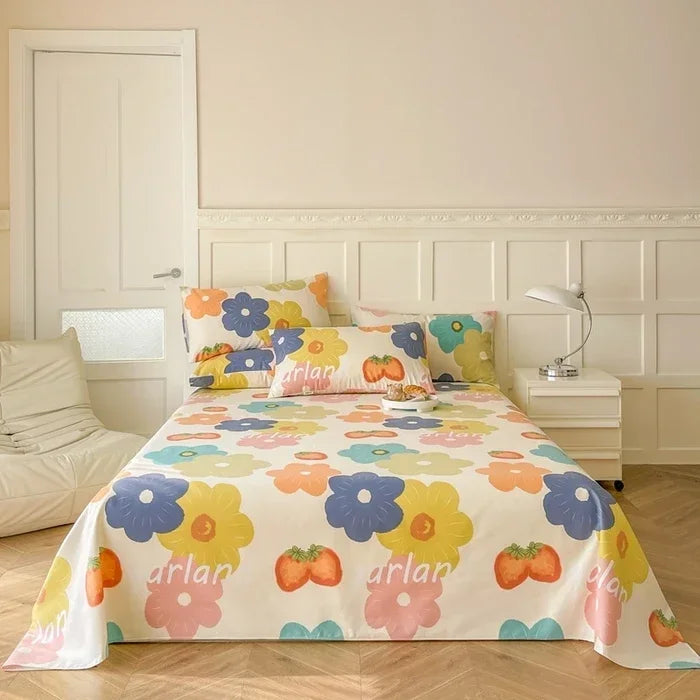 Flower Bed Sheet Set 3Pcs Cotton Thickened