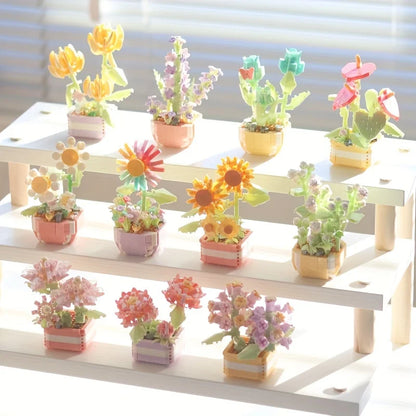 Puzzle Decompressing Building Blocks Toys, Block Toys Decorative Potted Plants,Party Favors,Assembling Blocks DIY Creative Decor