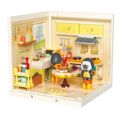 Super town store puzzle building block assembly toy model DIY cottage house model playing house girl