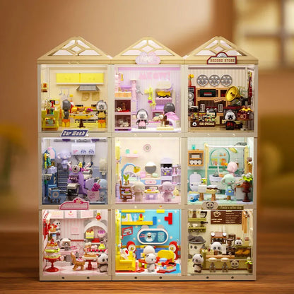 Super town store puzzle building block assembly toy model DIY cottage house model playing house girl
