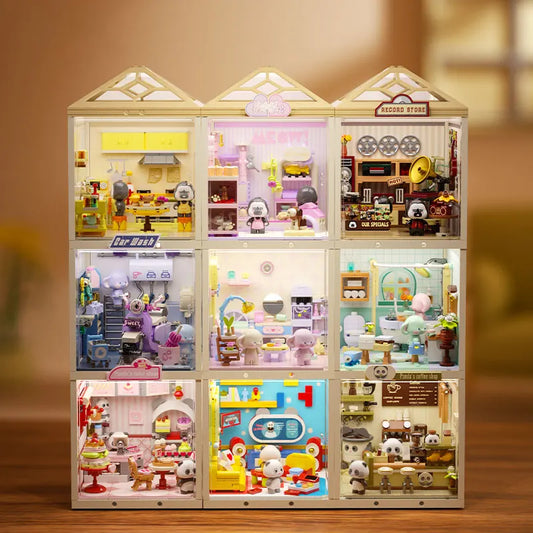 Super town store puzzle building block assembly toy model DIY cottage house model playing house girl