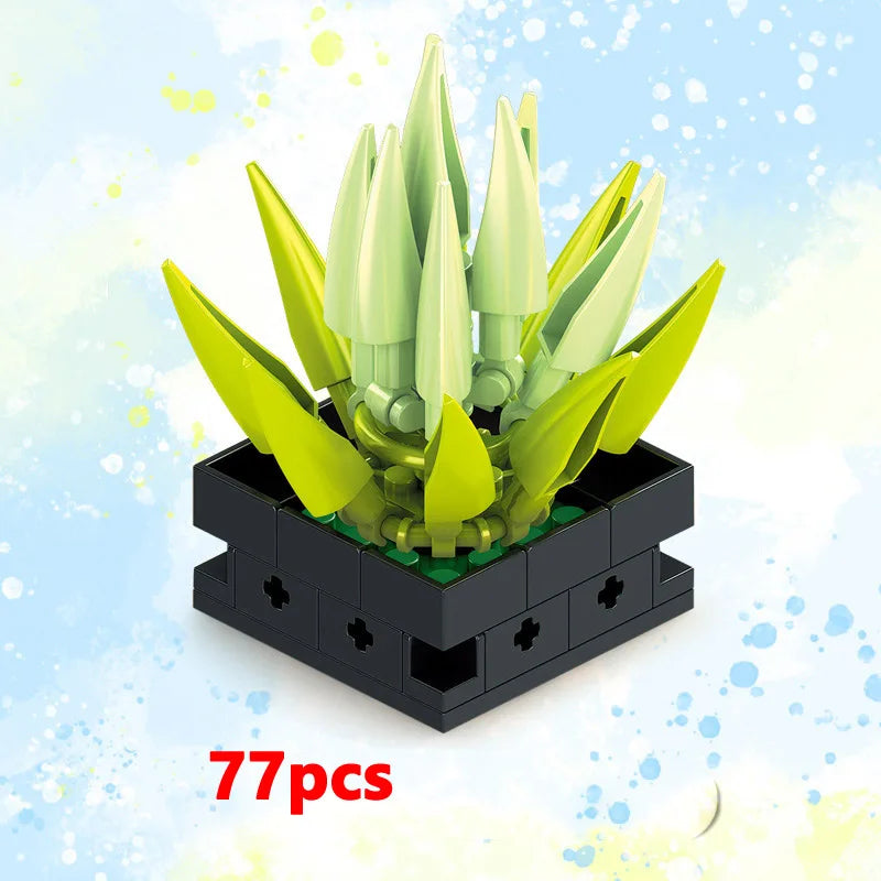 Potted Building Blocks Simulate Succulent Flower Bouquets, Creative Puzzle Block Toys, Eternal Flowers, Home Decoration Kid Gift