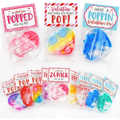 24PCS Pop Heart Fidget Toys Anxiety Stress Reliever Toy Bulk Toddlers Adults School Classroom Party Favors Valentines Day Gifts