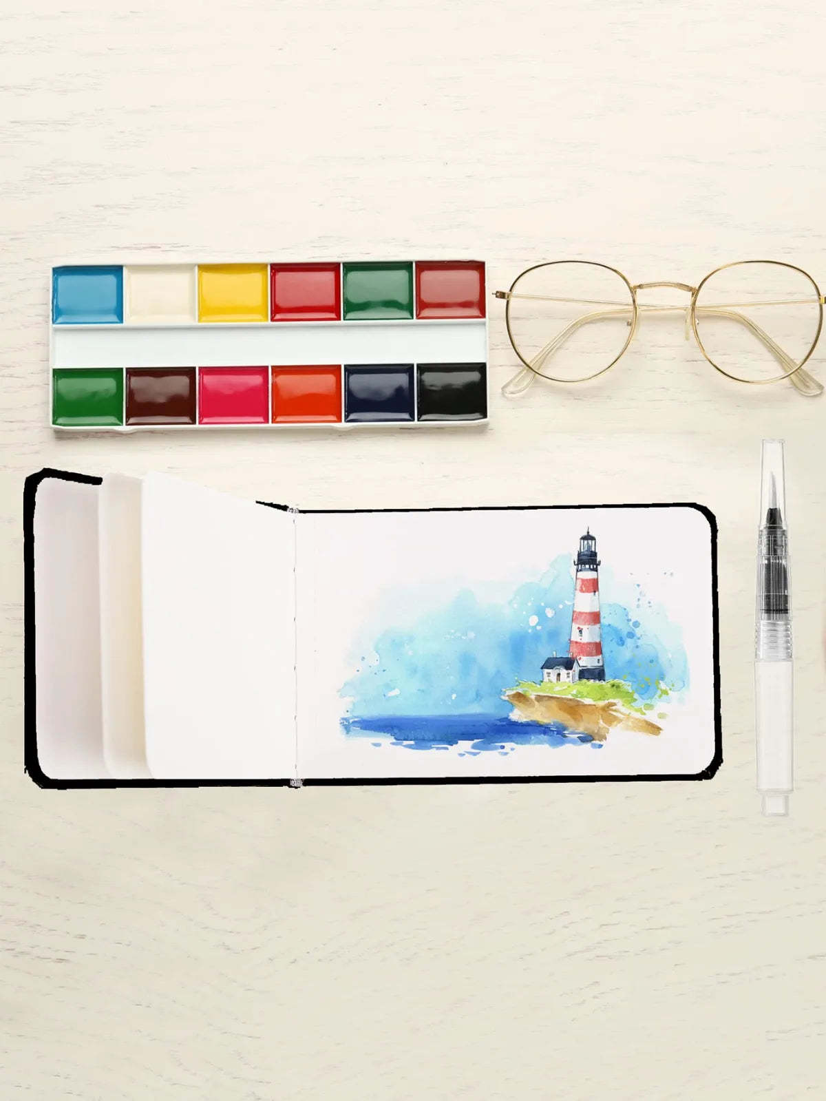 Watercolor Paper Sketchbook, with Elastic Strap Watercolor Brush Pen