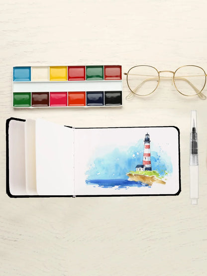 Watercolor Paper Sketchbook, with Elastic Strap Watercolor Brush Pen