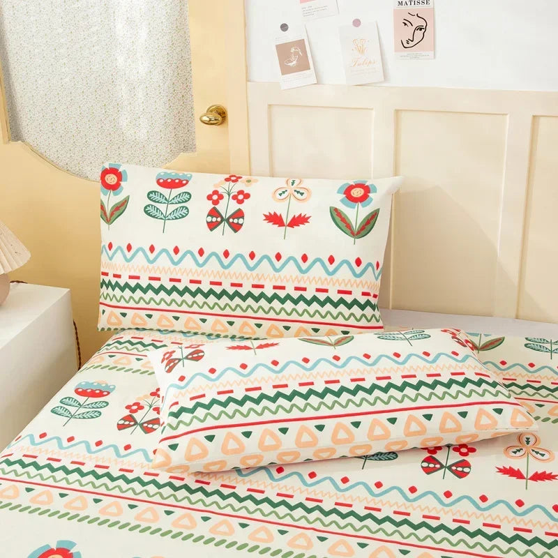 Flower Bed Sheet Set 3Pcs Cotton Thickened