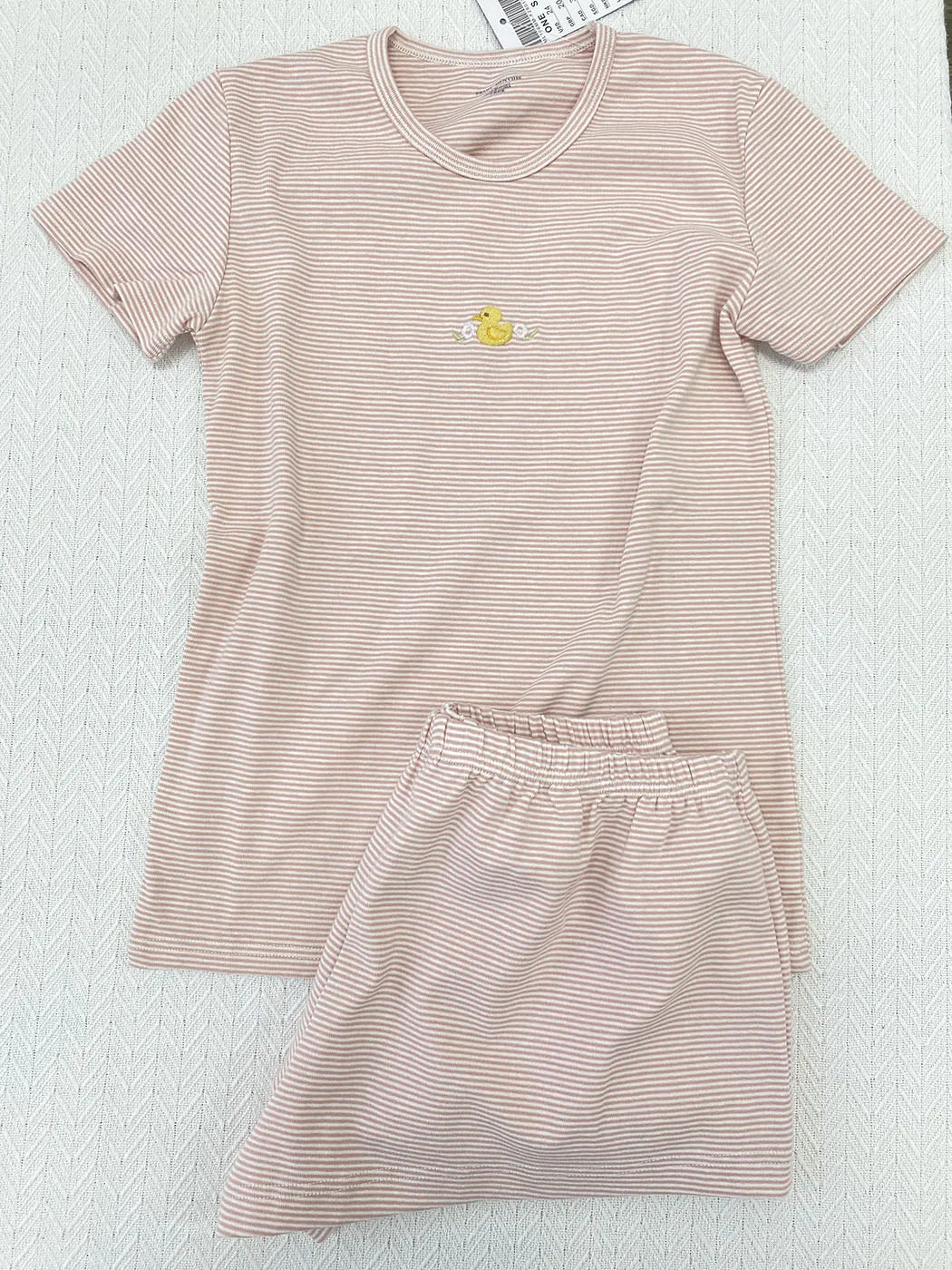 Duck Bear Embroidered Striped T-shirt Pant Set Women Summer 2 Piece Sets Pajama Cute Kawaii Short Sleeve Tees Sweatpant 2025