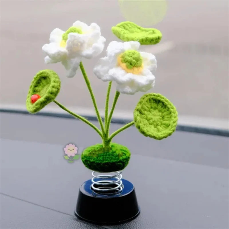 Creative Handmade crocheted freshness Lotus leaves and lotus flowers pots plants Car oranment  For girls gifts Home gardon decor