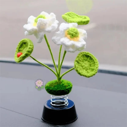 Creative Handmade crocheted freshness Lotus leaves and lotus flowers pots plants Car oranment  For girls gifts Home gardon decor