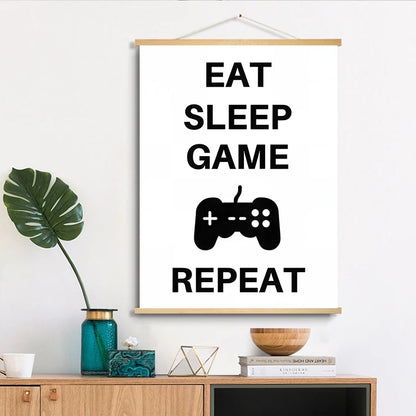 Soild Wood Scroll Hanging Canvas Posters Picture for Boys Room Canvas Wall Art Bedroom Gaming Room Posters Teen Room Decoration
