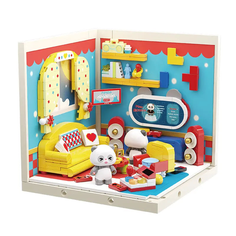 Super town store puzzle building block assembly toy model DIY cottage house model playing house girl