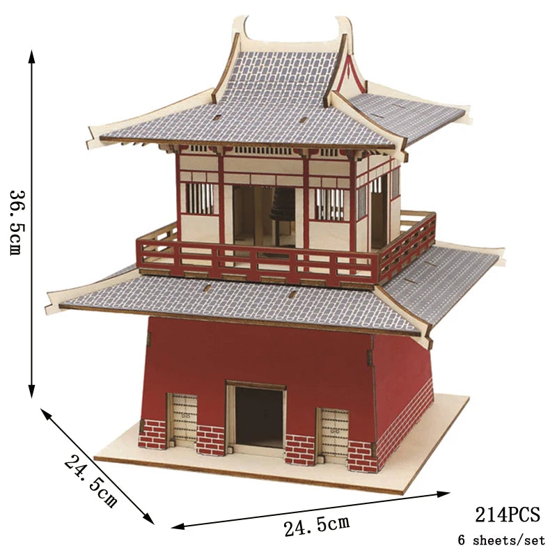 3D Wooden Tower Puzzles Chinese Architecture Pagoda Temple Pavilion DIY Building Model Wood Jigsaw Toys For Children Kids Gift